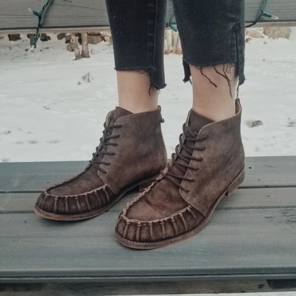 Free People xFaryl Robin Dana Chocolate Brown Booties Size 10 Ruffle Lace Up Zip - Picture 1 of 10
